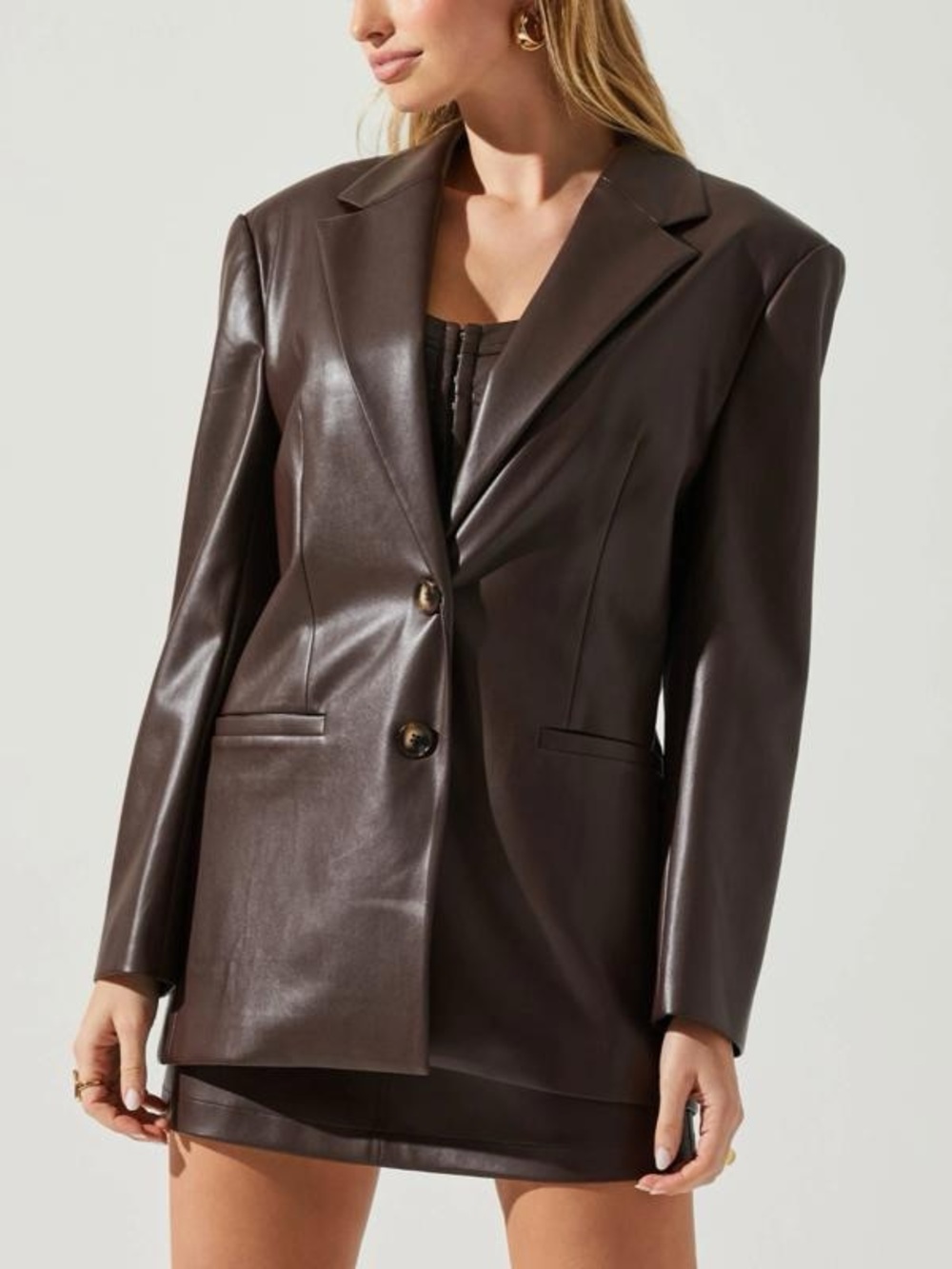 ASTR Chocolate Brown Faux Leather Blazer